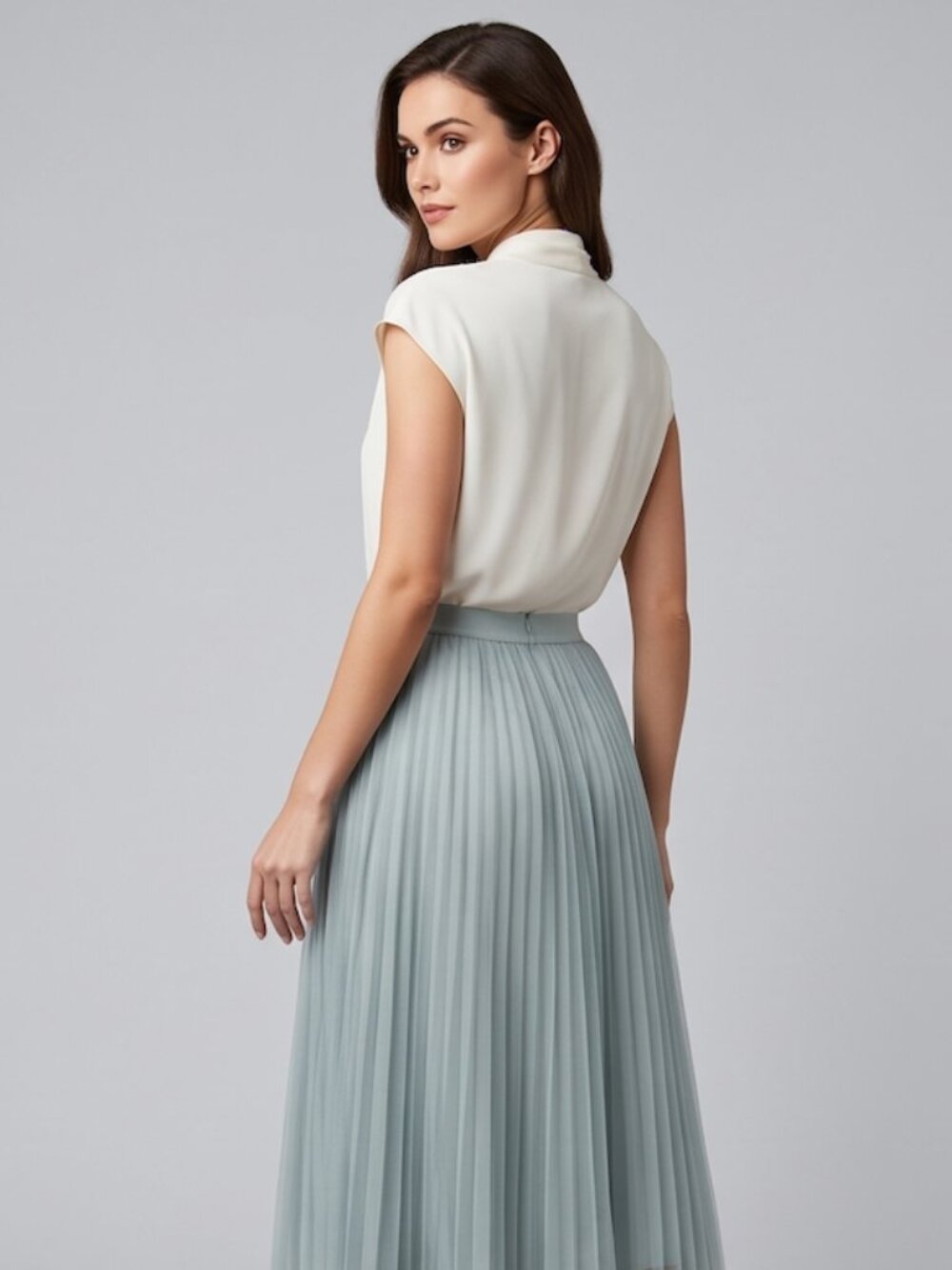 Light Grey Mesh Tulle Pleated Skirt - Picture 2 of 10